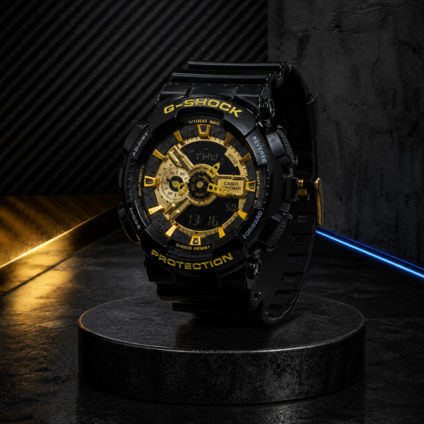 GA-110GB-1AER ga-110gb-1aer-side product photo Casio G-Shock GA-110GB-1AER Black Gold